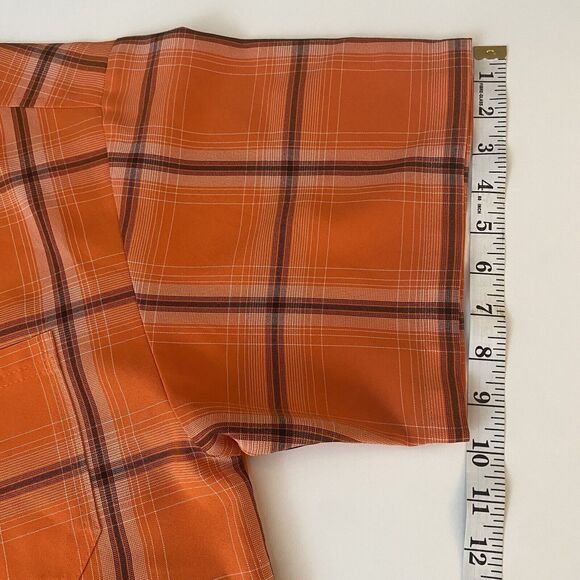 Vintage Caltop Mens Plaid Short Sleeve Orange button up Shirt XL Old School 90s - Picture 8 of 11